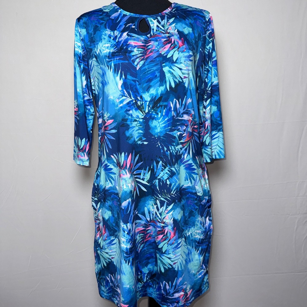 Reel Legends Womens Blue Tropical Leaf Keep-It-Cool Performance Dress S Pockets - Picture 1 of 11